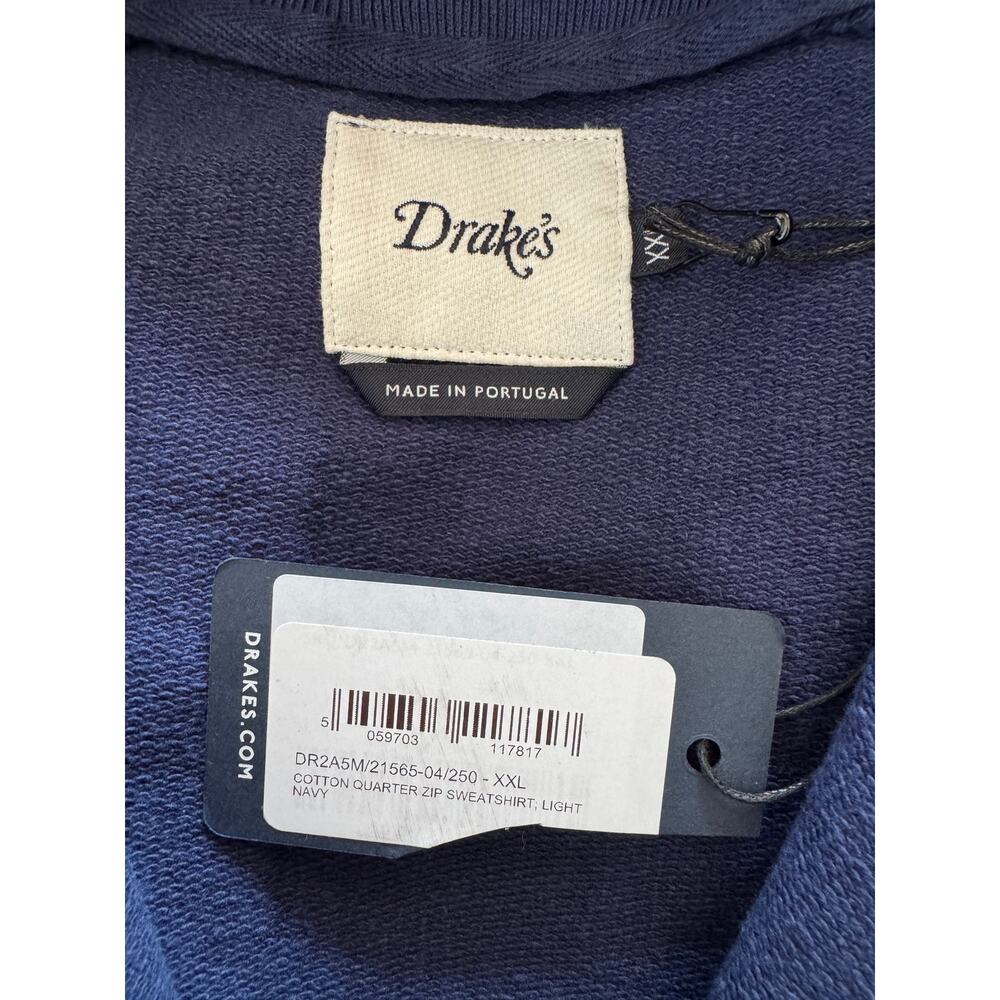 Drakes Cotton Quarter Zip Sweatshirt XXL Light Blue New With Tags